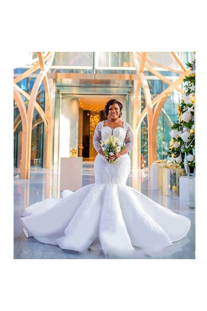 Luxurious Mermaid Lace Wedding Dresses Chapel Train Long Sleevess Appliques Bridal Gowms - Image 5