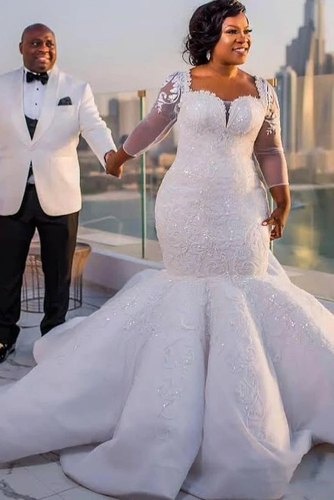 Luxurious Mermaid Lace Wedding Dresses Chapel Train Long Sleevess Appliques Bridal Gowms - Image 6