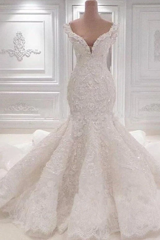 Luxurious Off the Shoulder Mermaid Wedding Dress New Arrival Lace AppliquesBridal Gowns - Image 3