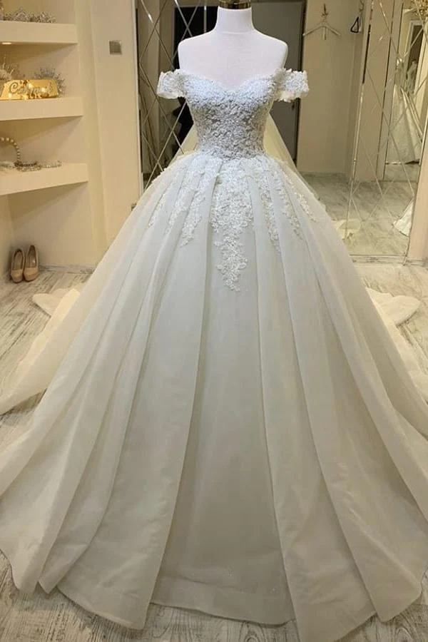 luxurious Off the ShoulderAppliques A line Ball Gowns Princess Bridal Gowns - Image 2