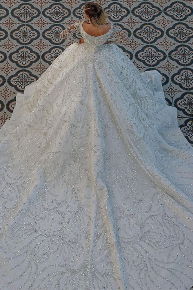 Luxurious Princess Ball Gown Long Sleevess Sparkly sequins Bridal Gowns with Sweep Train - Image 2