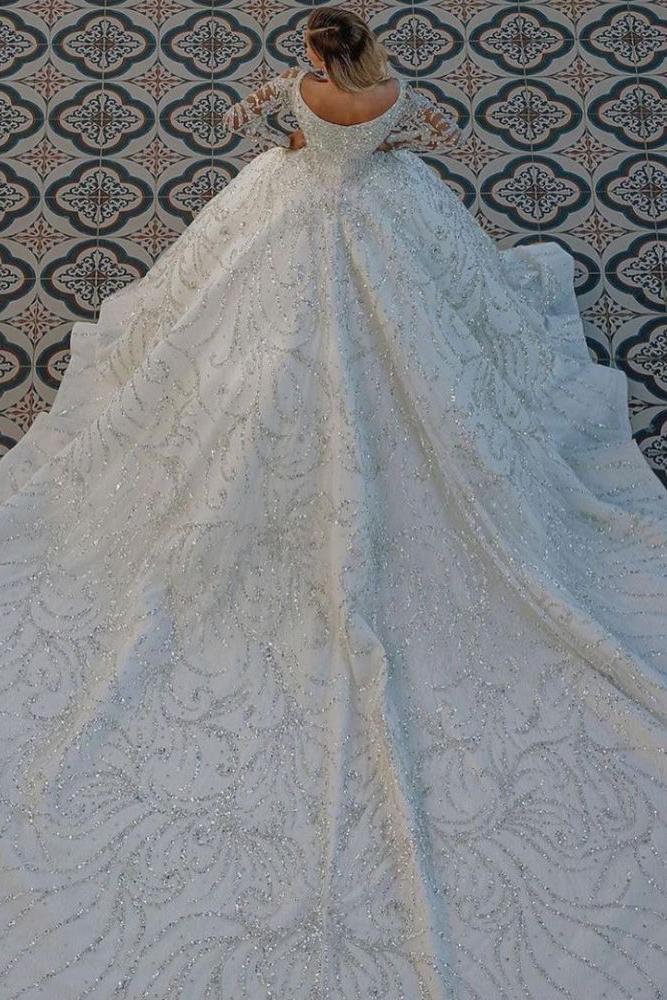 Luxurious Princess Ball Gown Long Sleevess Sparkly sequins Bridal Gowns with Sweep Train - Image 5