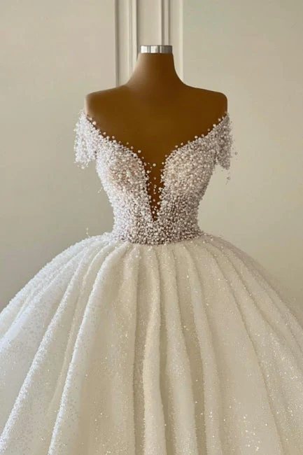Ballbella Elegant Modern V-neck Wedding Gowns With Glitter Off-the-shoulder - Image 2