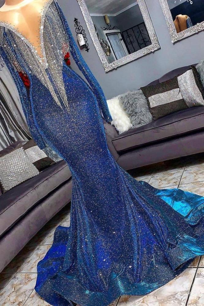 Luxurious Sequins Long Sleevess Mermaid Sheer Neckline Prom Dresses - Image 2