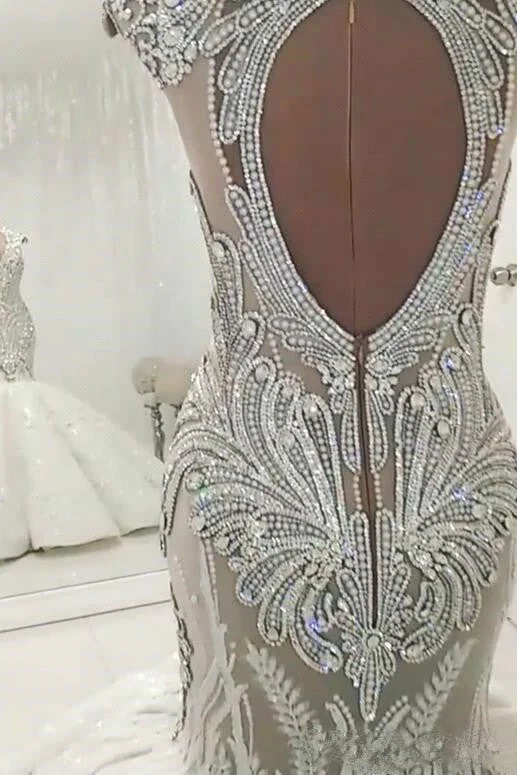 Luxurious Sleeveless Appliques Rhinestones Mermaid Wedding Bridal Gowns - Image 3