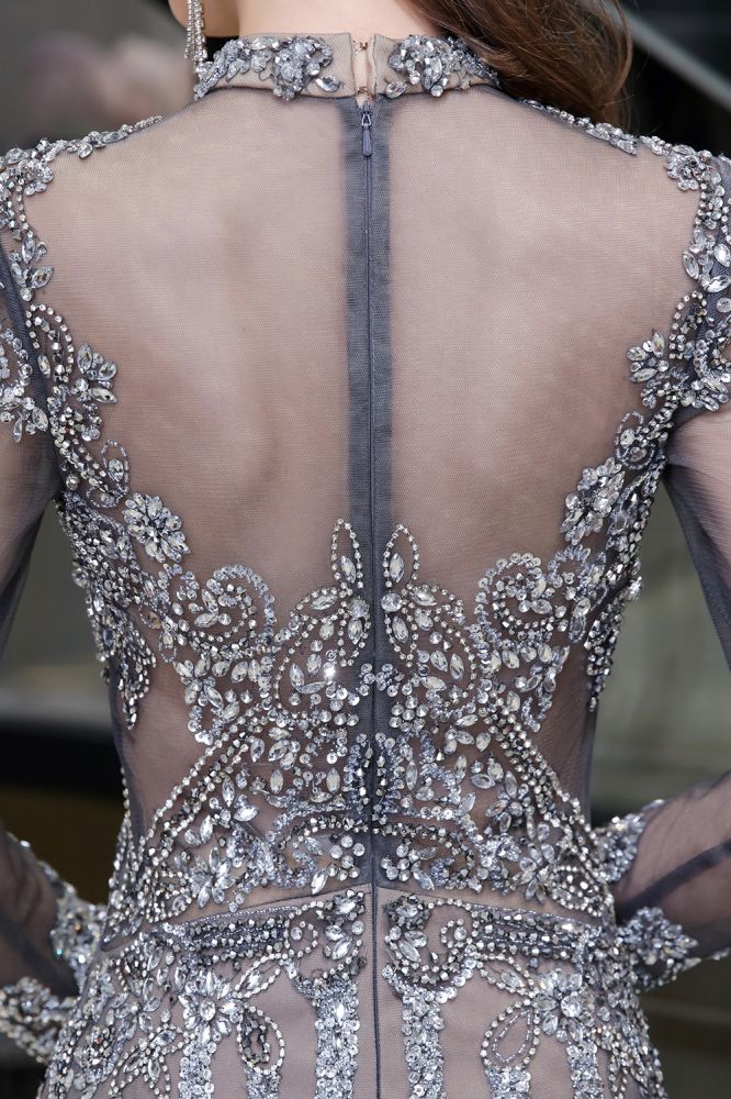 Luxurious Sparkle Cap sleeves High neck Beads Long Prom Dresses - Image 7