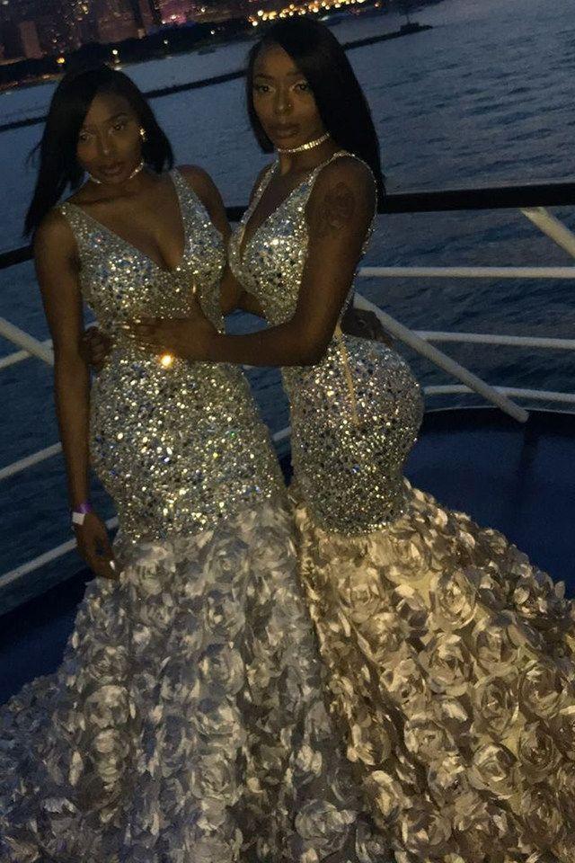 Luxurious Sparkle V-neck Sleeveless Sequin Prom Party Gowns with Puffy Flowers Skirt - Image 2