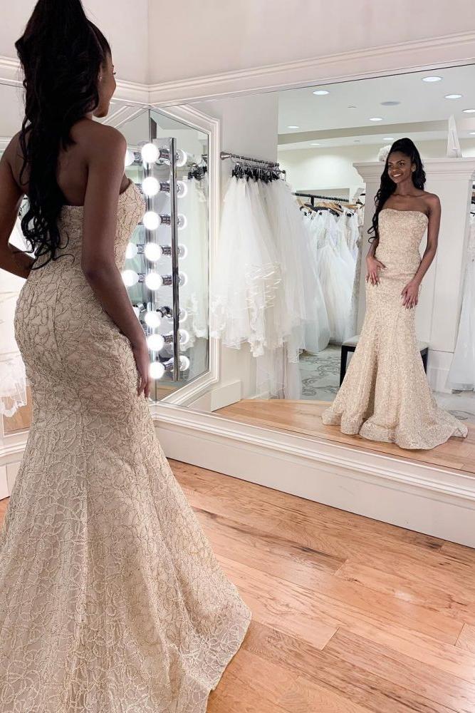 Luxurious Strapless Beadings Mermaid Wedding Dress Affordable Sleeveless Long Bridal Gown - Image 3