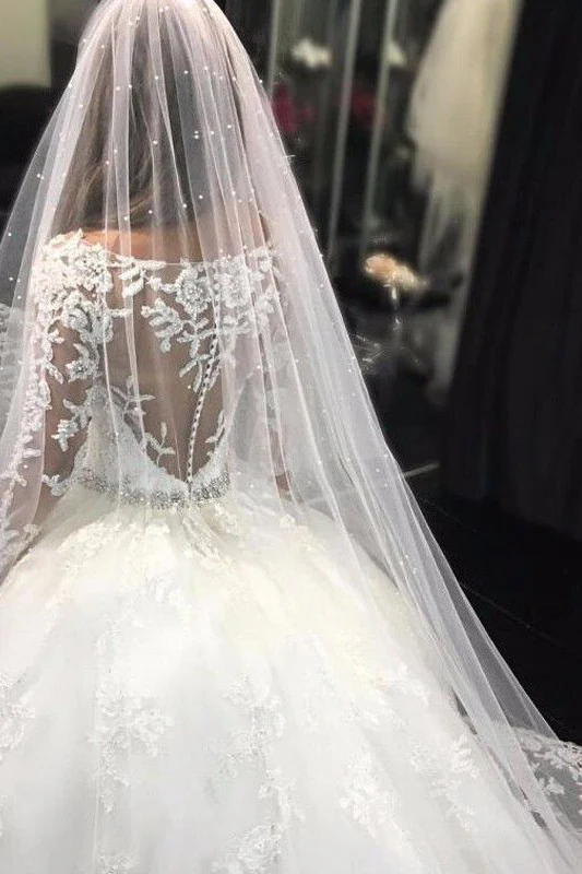 Luxurious Tulle Appliques Scoop Long Sleeves Crystal Wedding Dress - Image 3