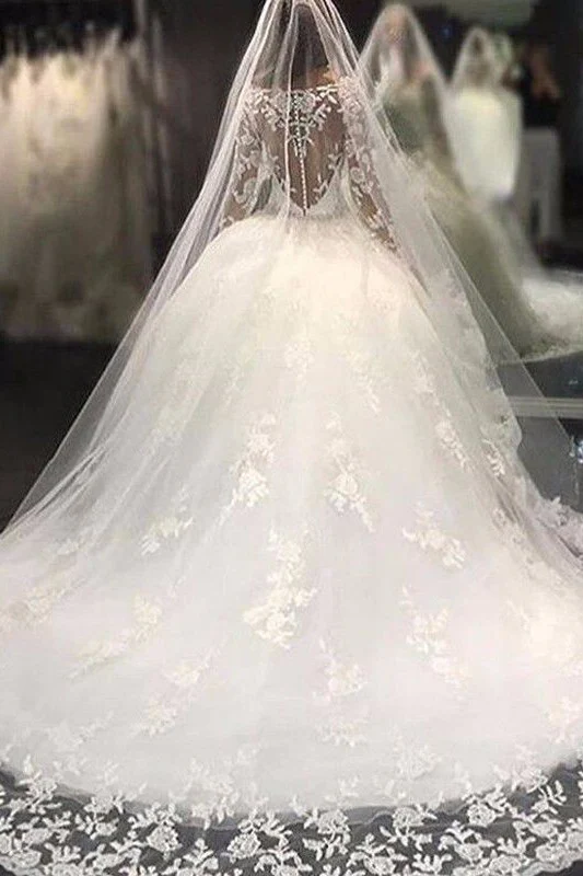 Luxurious Tulle Appliques Scoop Long Sleeves Crystal Wedding Dress - Image 4