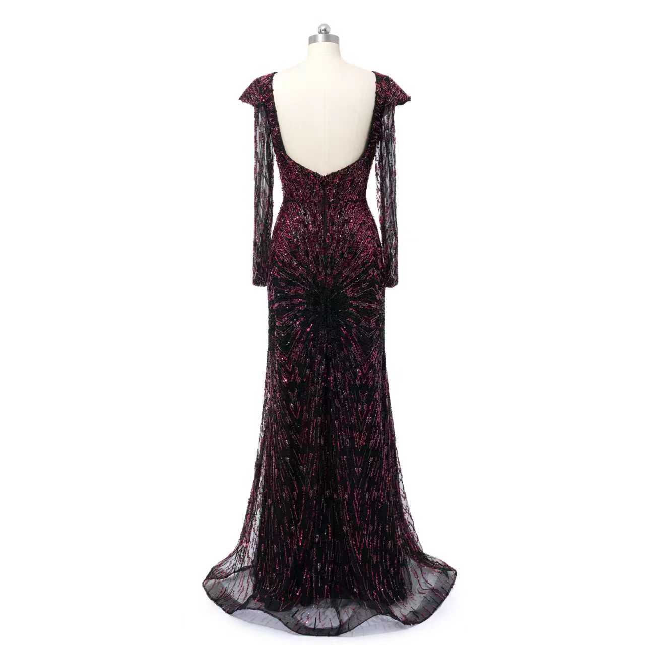 Luxury Asymmetrical Long Sleeves Mermaid Prom Dresses Column Backless With Beads - Image 2