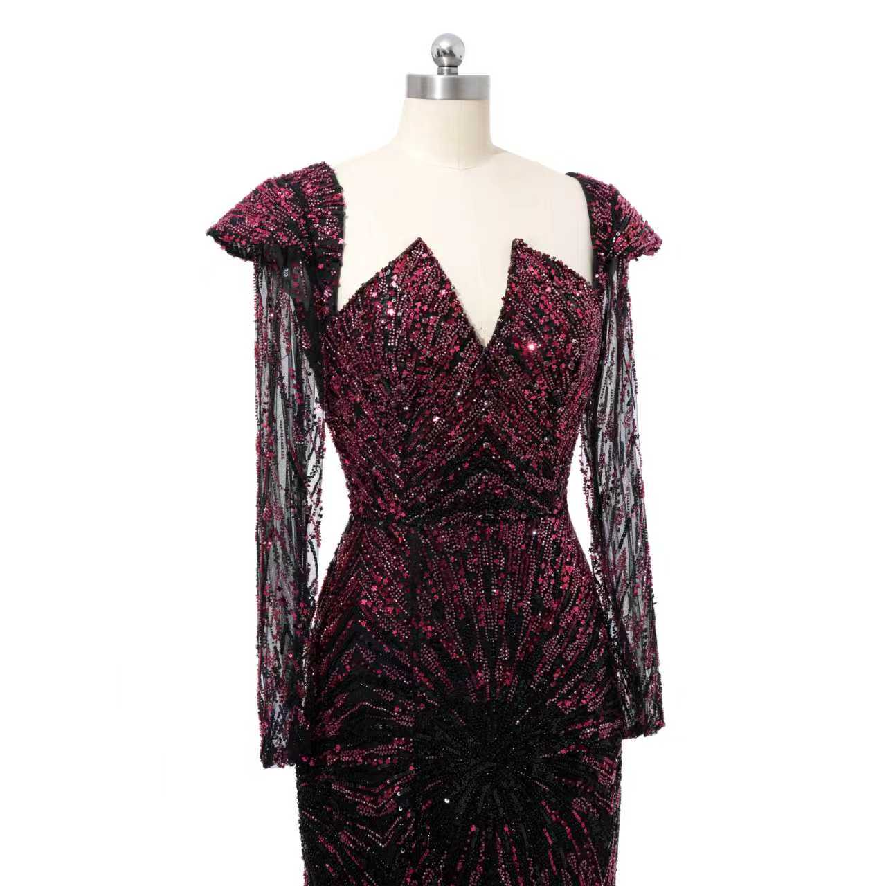 Luxury Asymmetrical Long Sleeves Mermaid Prom Dresses Column Backless With Beads - Image 3