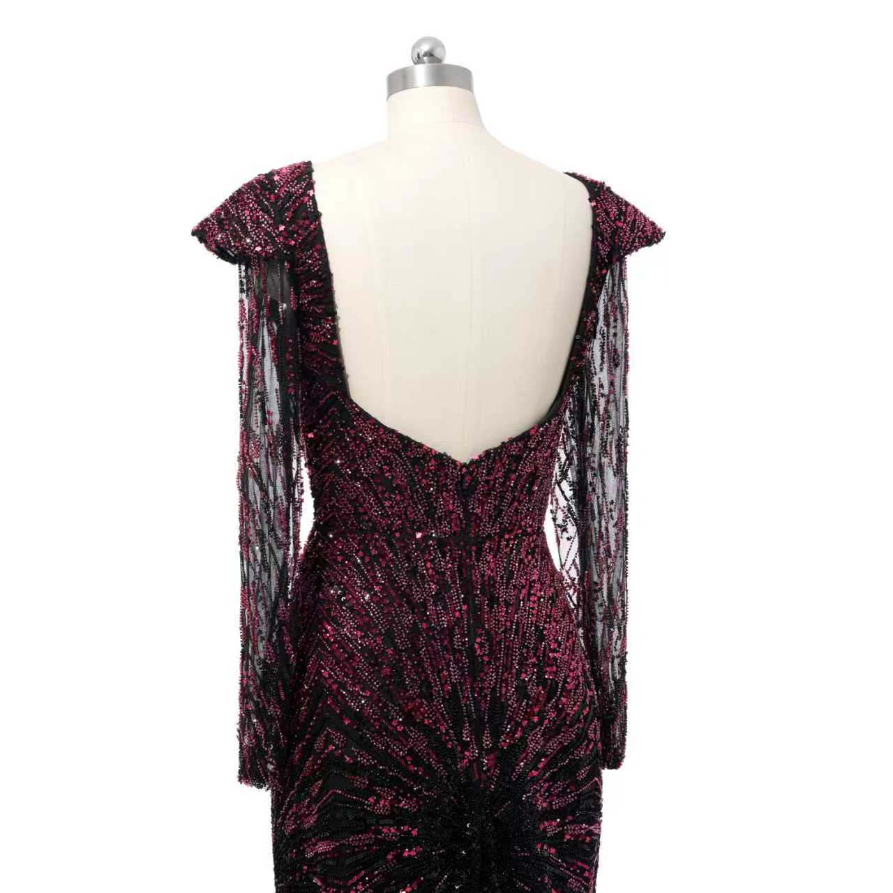 Luxury Asymmetrical Long Sleeves Mermaid Prom Dresses Column Backless With Beads - Image 4