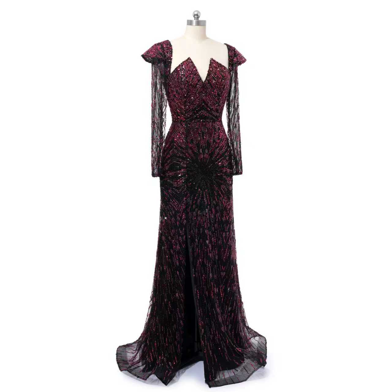 Luxury Asymmetrical Long Sleeves Mermaid Prom Dresses Column Backless With Beads - Image 5