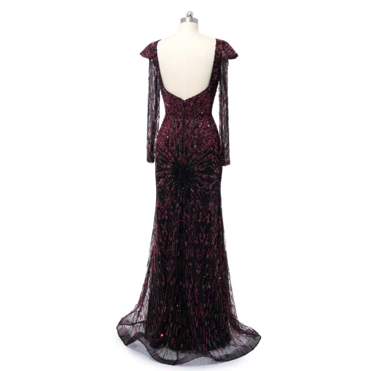 Luxury Asymmetrical Long Sleeves Mermaid Prom Dresses Column Backless With Beads - Image 6