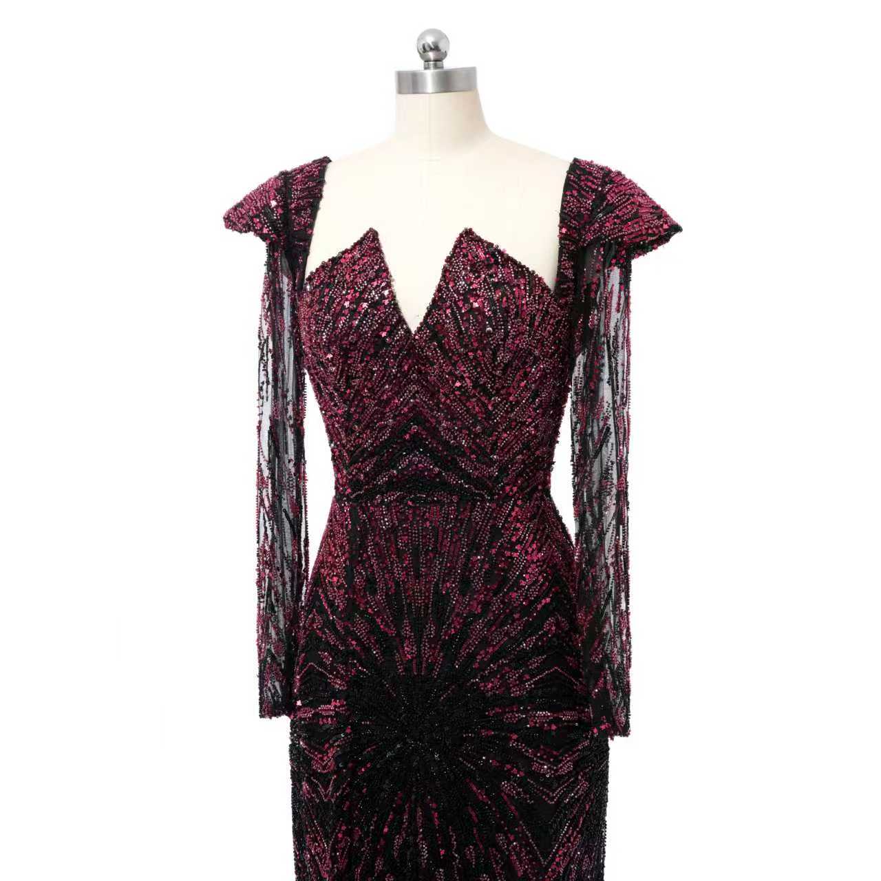 Luxury Asymmetrical Long Sleeves Mermaid Prom Dresses Column Backless With Beads - Image 7