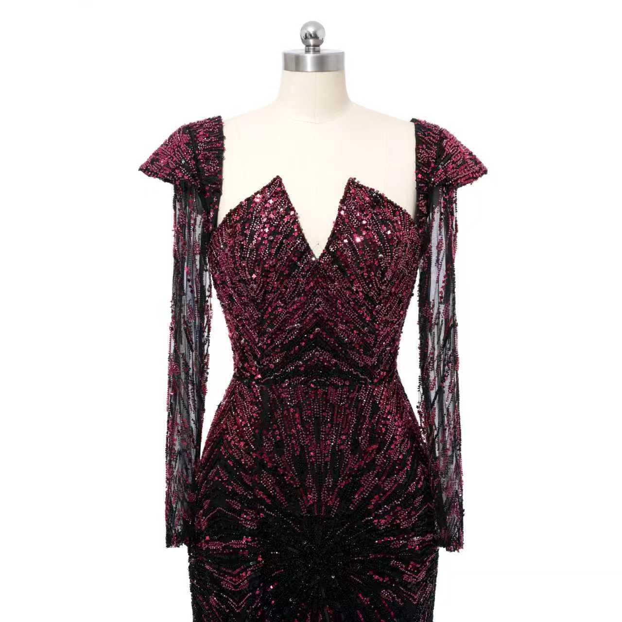 Luxury Asymmetrical Long Sleeves Mermaid Prom Dresses Column Backless With Beads - Image 9