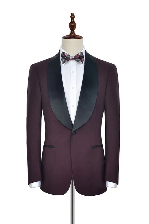 Luxury Black Shawl Collor One Button Burgundy Wedding Suits for Men - Image 2