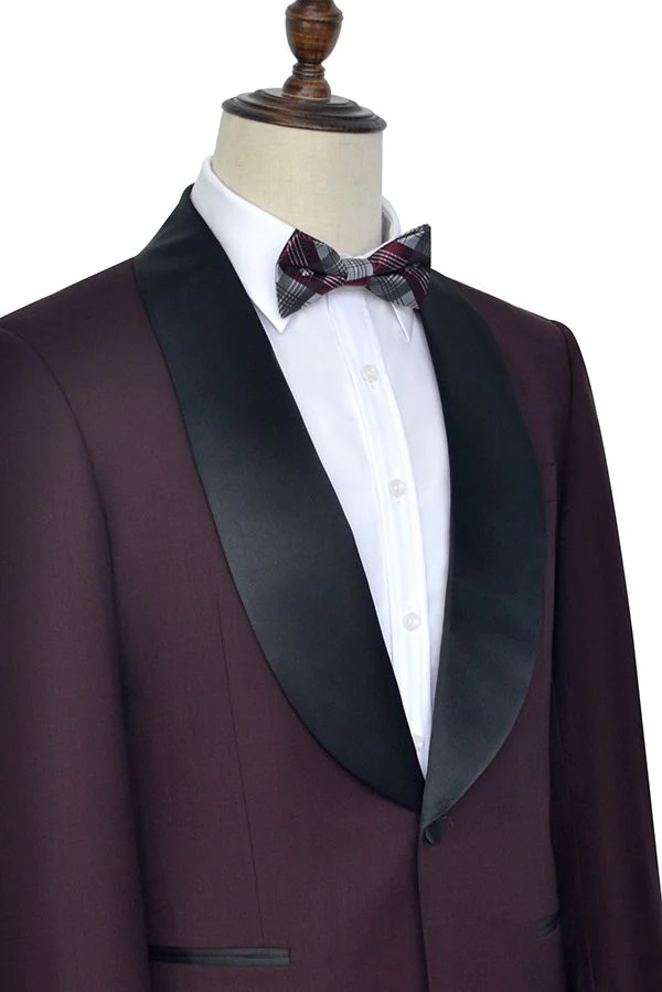 Luxury Black Shawl Collor One Button Burgundy Wedding Suits for Men - Image 3
