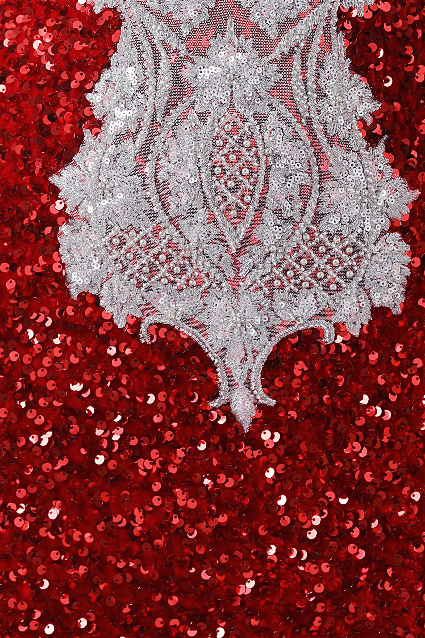 Luxury Burgundy Sequin Mermaid Silver Beaded Court Trian Prom Dresses - Image 3