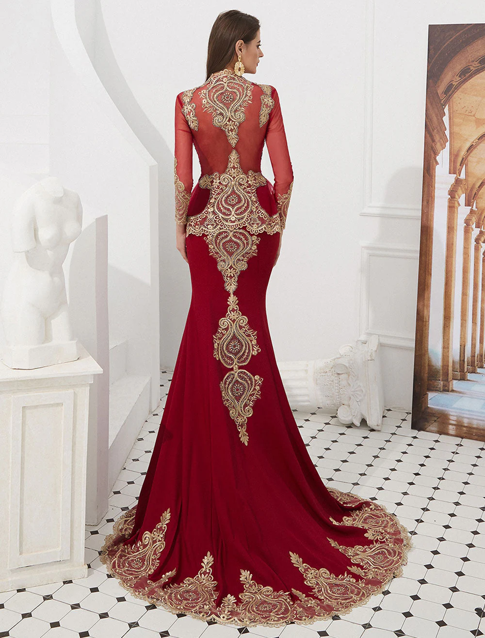 Gorgeous Luxury Evening Dresses Embroidered Beaded Queen Anneneck Long Sleeve Formal Gowns With Cloak - Image 12