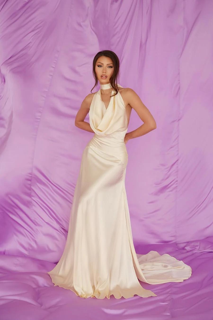 Luxury Halter Sleeveless Satin Prom Dresses Backless Long With Side Slit - Image 4