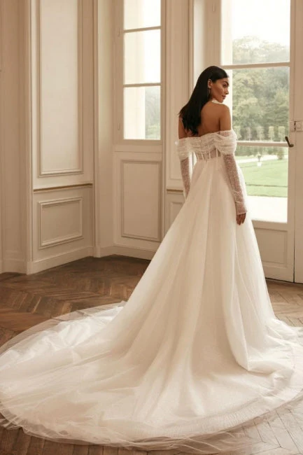 Modern Long Sleevess Long Off-the-Shoulder Wedding Dresses Online Sequined - Image 2
