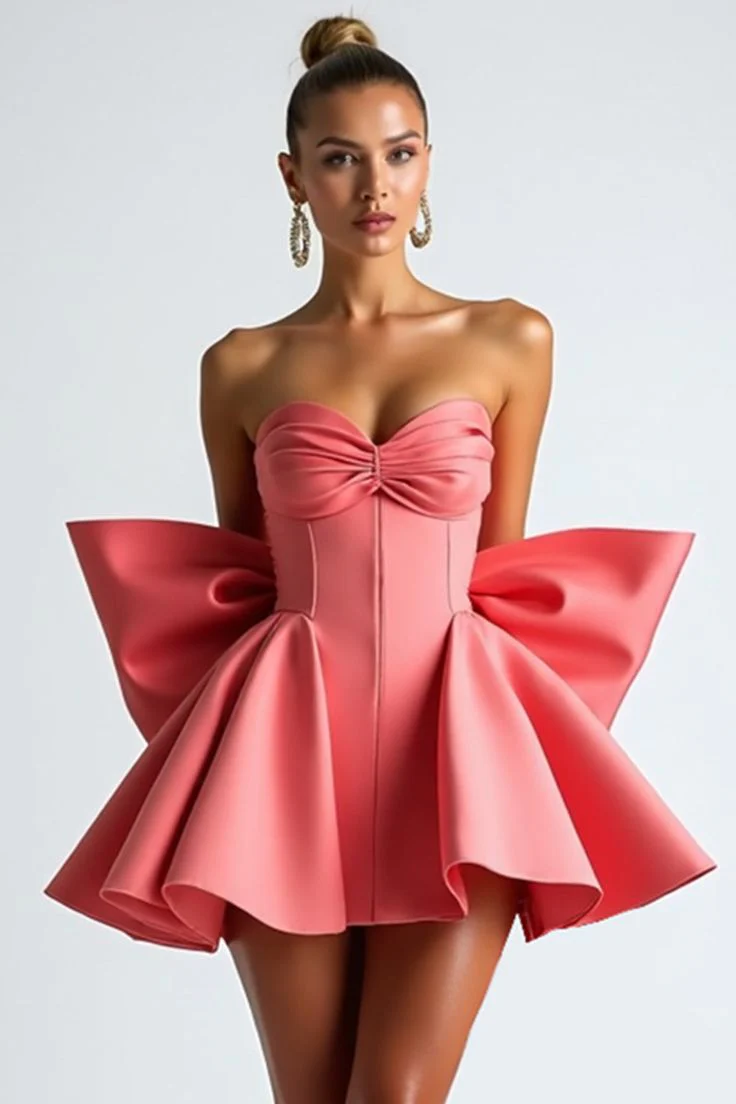 Luxury Satin Sweetheart Homecoming Dresses Strapless Sleeveless With Bowknot Pleats - Image 2