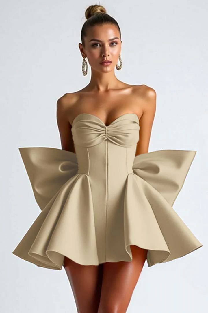 Luxury Satin Sweetheart Homecoming Dresses Strapless Sleeveless With Bowknot Pleats - Image 3