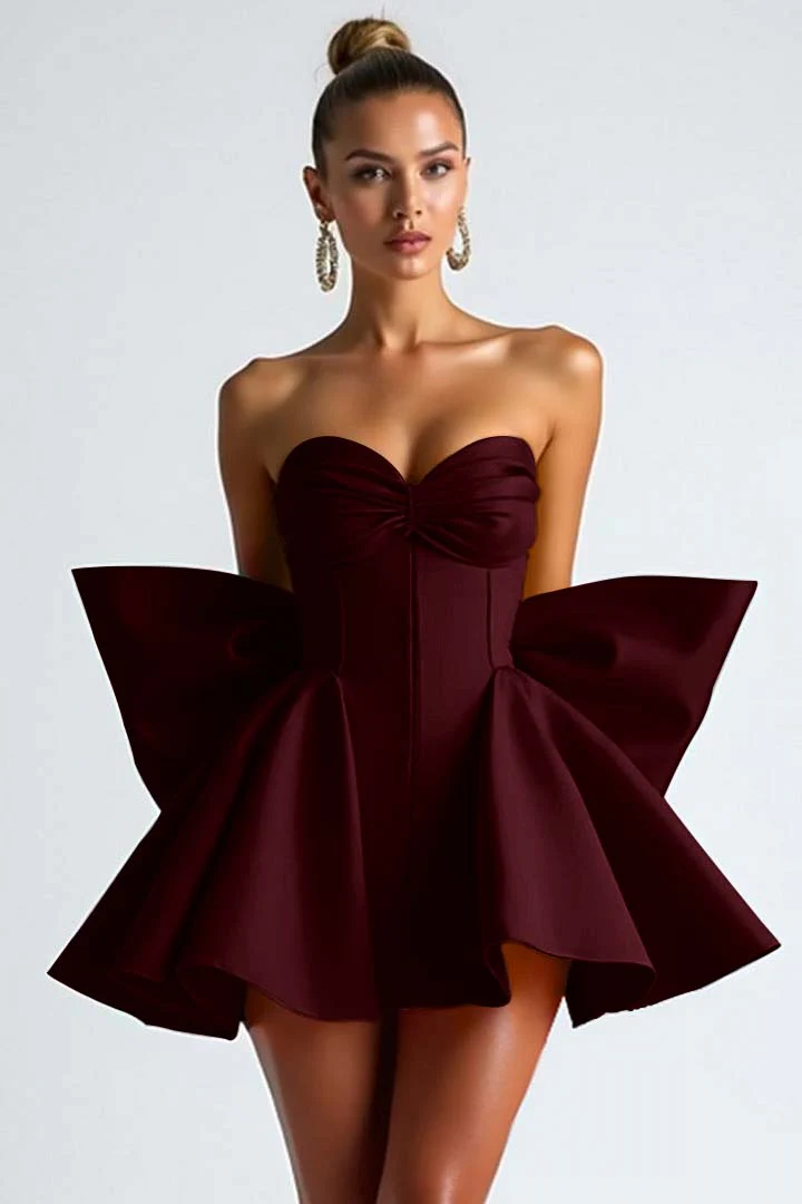 Luxury Satin Sweetheart Homecoming Dresses Strapless Sleeveless With Bowknot Pleats - Image 4
