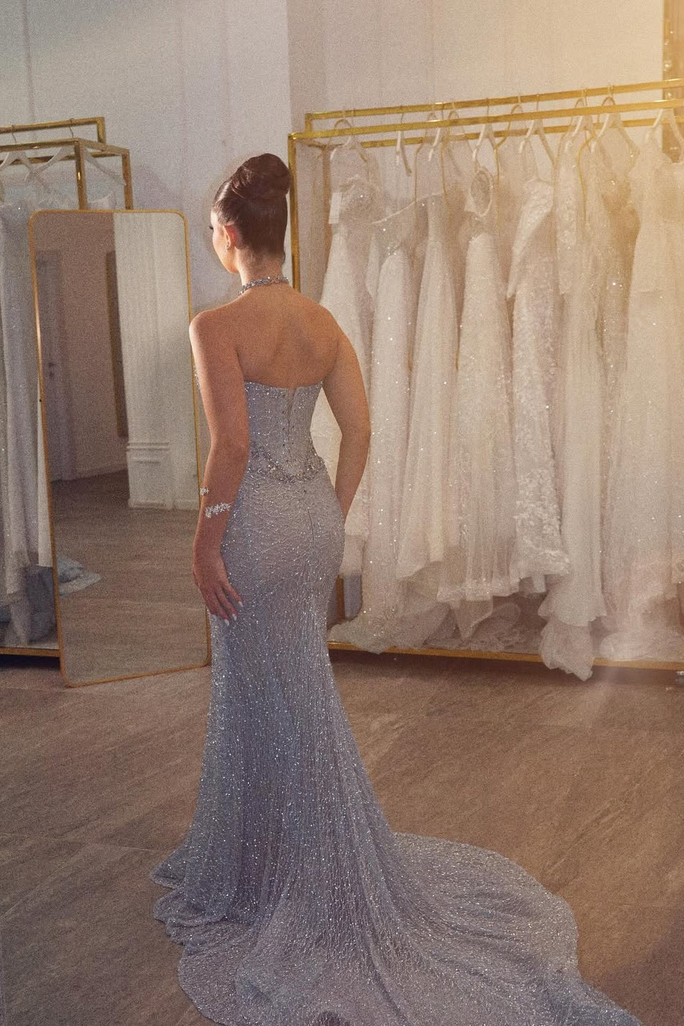 Luxury Strapless Sleeveless Mermaid Prom Dresses Column Gem With Lace-Up Back - Image 2