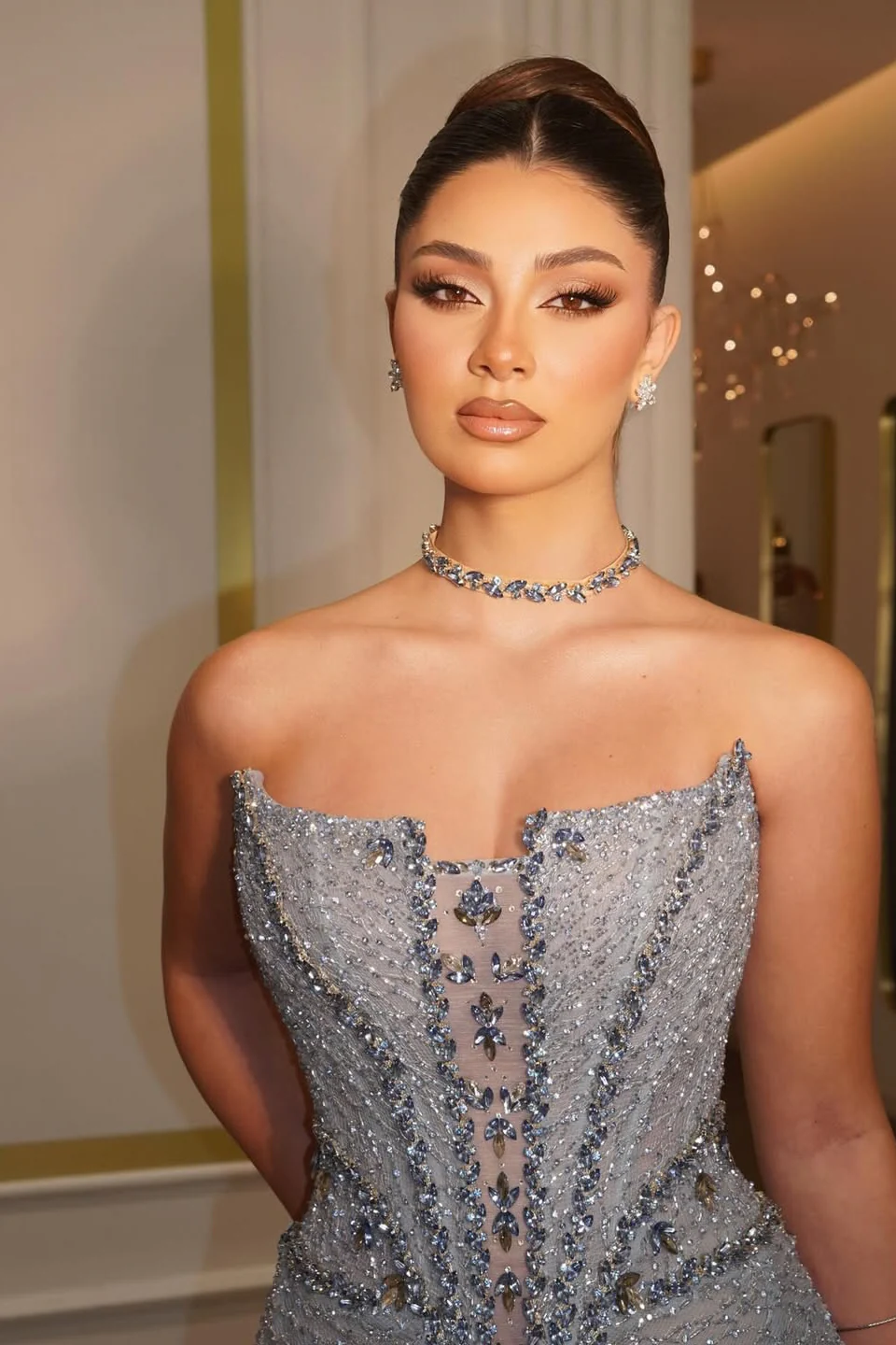 Luxury Strapless Sleeveless Mermaid Prom Dresses Column Gem With Lace-Up Back - Image 5