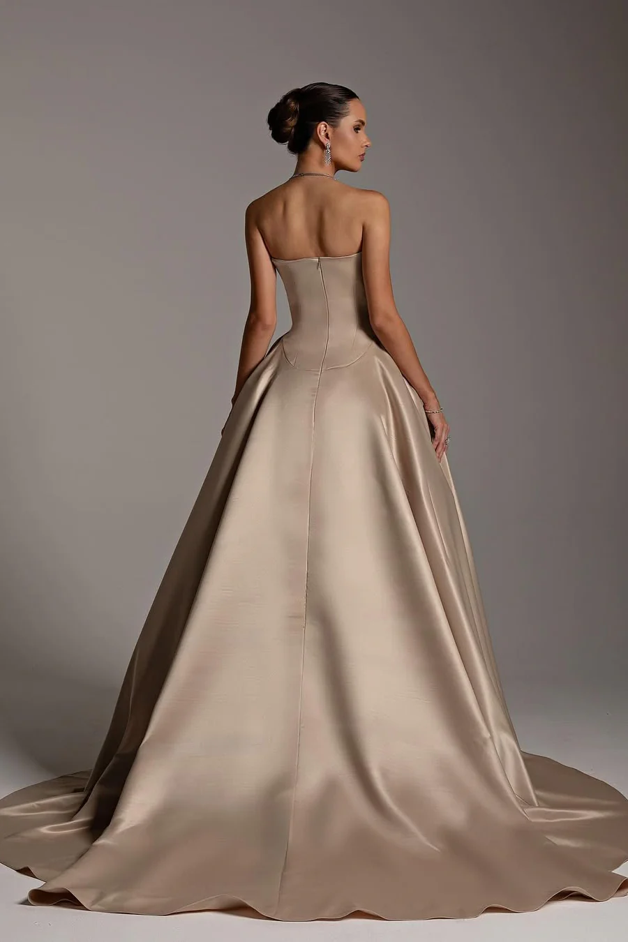 Luxury Strapless Sleeveless Satin A-Line Prom Dresses Long With Zipper Pleats - Image 2