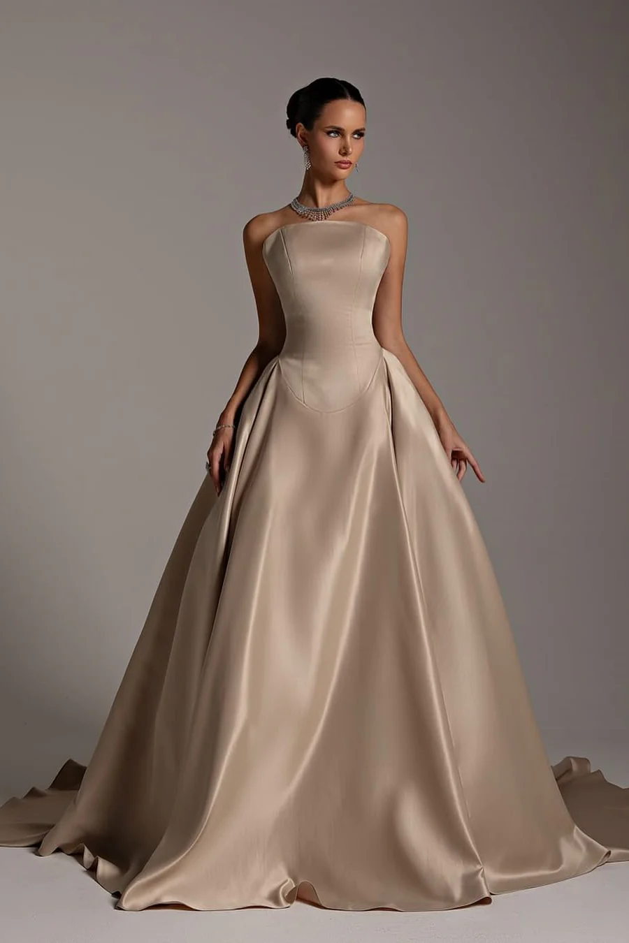 Luxury Strapless Sleeveless Satin A-Line Prom Dresses Long With Zipper Pleats - Image 4
