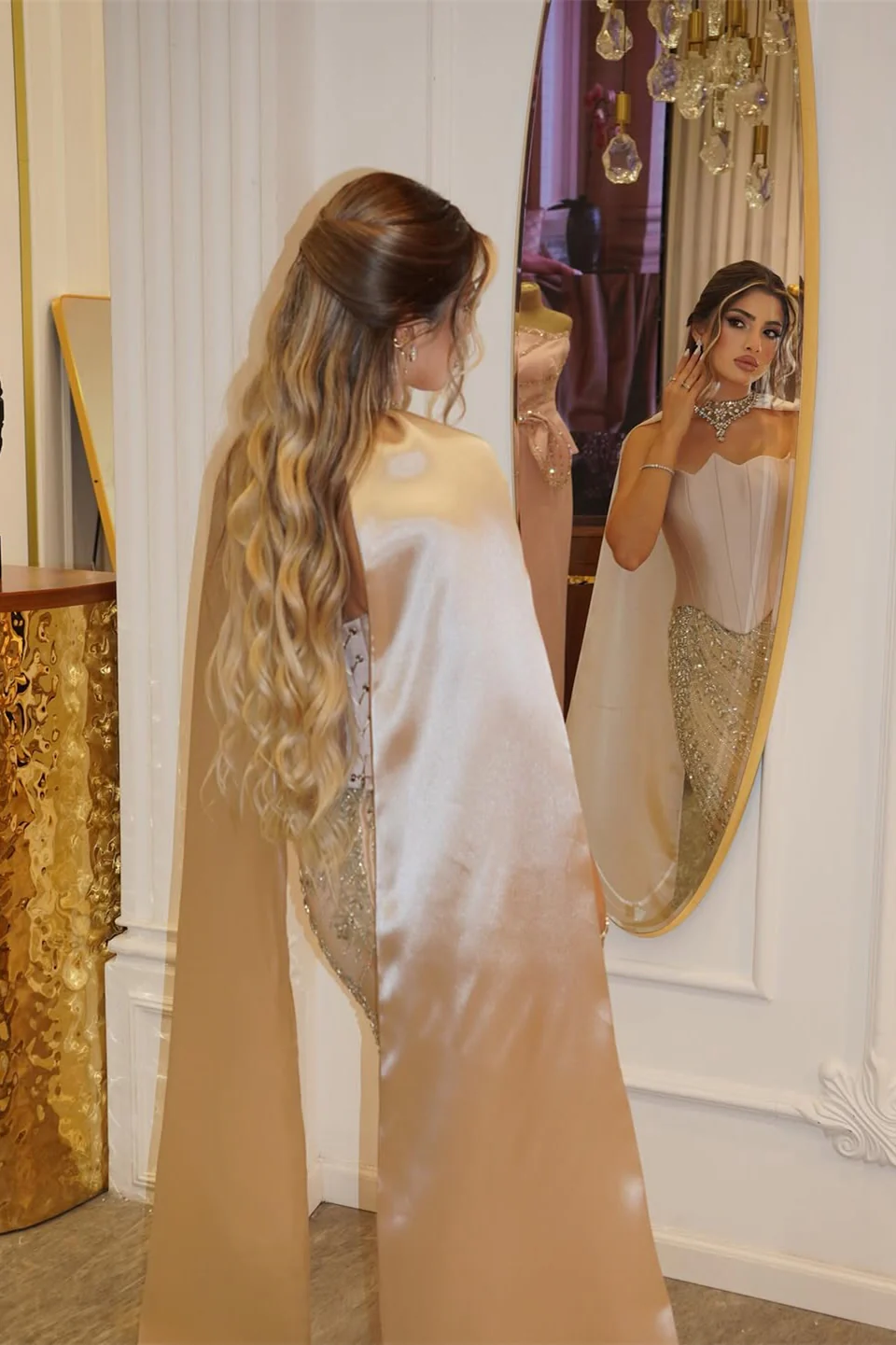 Luxury Strapless Sleeveless Satin Mermaid Prom Dresses Lace-Up Back With Gem Ruffle - Image 2