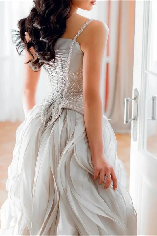 Luxury Sweetheart Spaghetti-Straps Sleeveless Organza Prom Dress A-Line With Lace-Up Back - Image 2