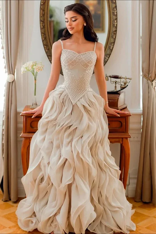 Luxury Sweetheart Spaghetti-Straps Sleeveless Organza Prom Dress A-Line With Lace-Up Back - Image 3