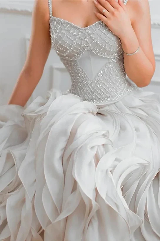 Luxury Sweetheart Spaghetti-Straps Sleeveless Organza Prom Dress A-Line With Lace-Up Back - Image 4