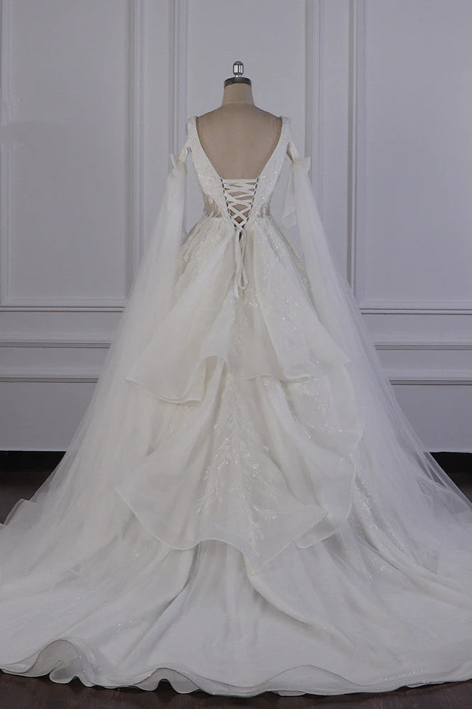 Luxury V-Neck Beadings Wedding Dress Tulle Sleeveless Sequined Bridal Gowns - Image 4