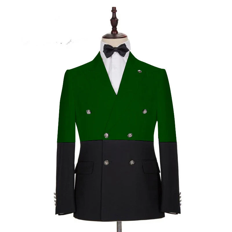 Modern Dark Green and Black Bespoke Slim Fit Double Breasted Men Suits - Image 2