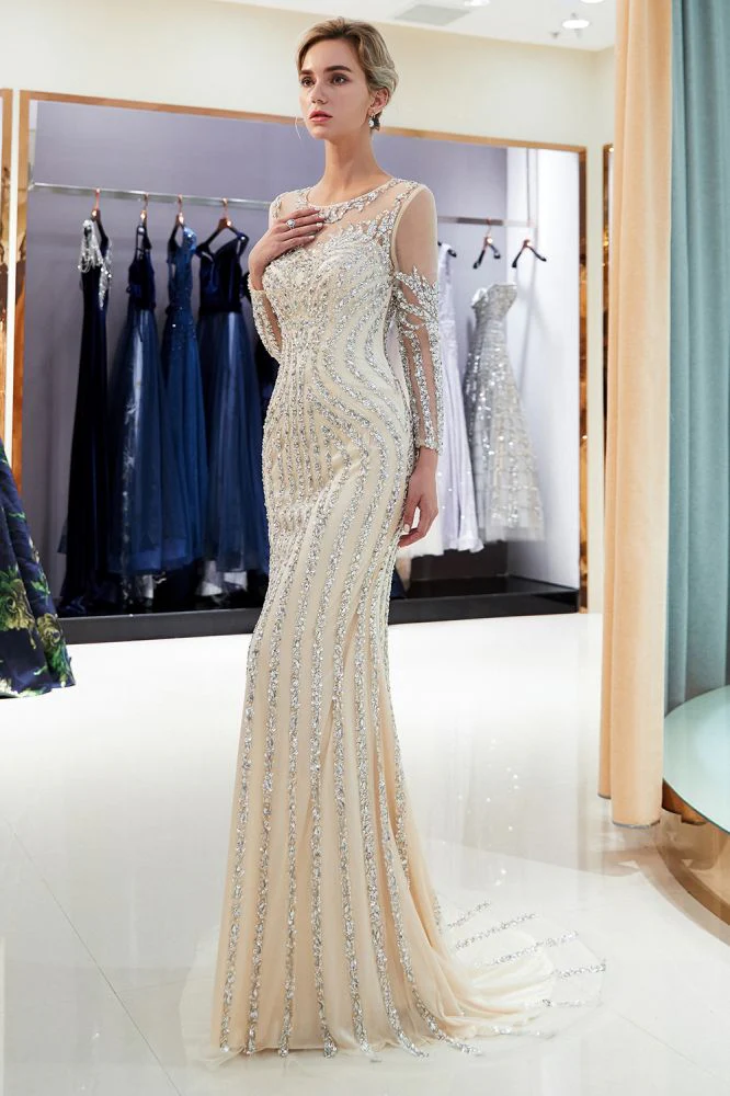 MARLENE Mermaid Sequined Pattern Long Sleevess Evening Dresses - Image 10