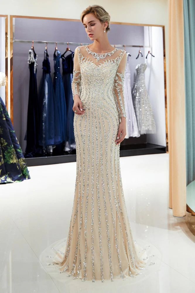 MARLENE Mermaid Sequined Pattern Long Sleevess Evening Dresses - Image 12