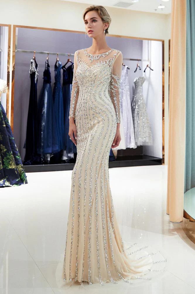 MARLENE Mermaid Sequined Pattern Long Sleevess Evening Dresses - Image 13
