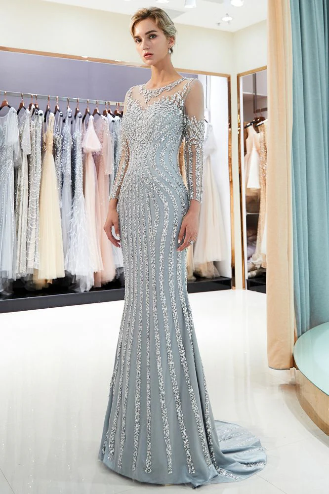 MARLENE Mermaid Sequined Pattern Long Sleevess Evening Dresses - Image 2
