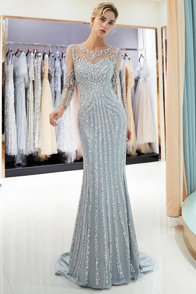 MARLENE Mermaid Sequined Pattern Long Sleevess Evening Dresses - Image 5