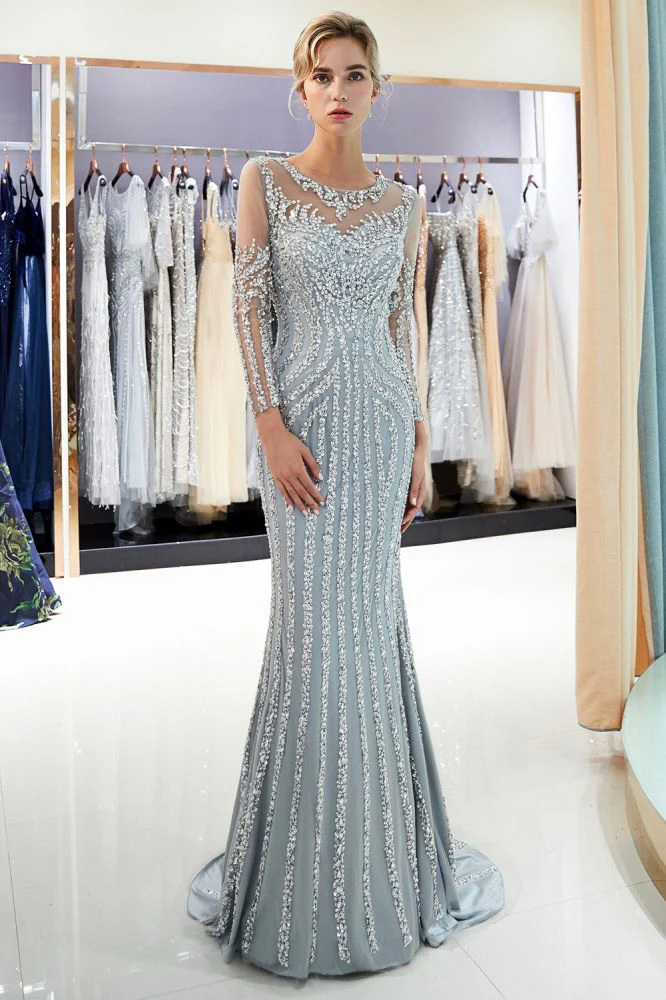 MARLENE Mermaid Sequined Pattern Long Sleevess Evening Dresses - Image 6