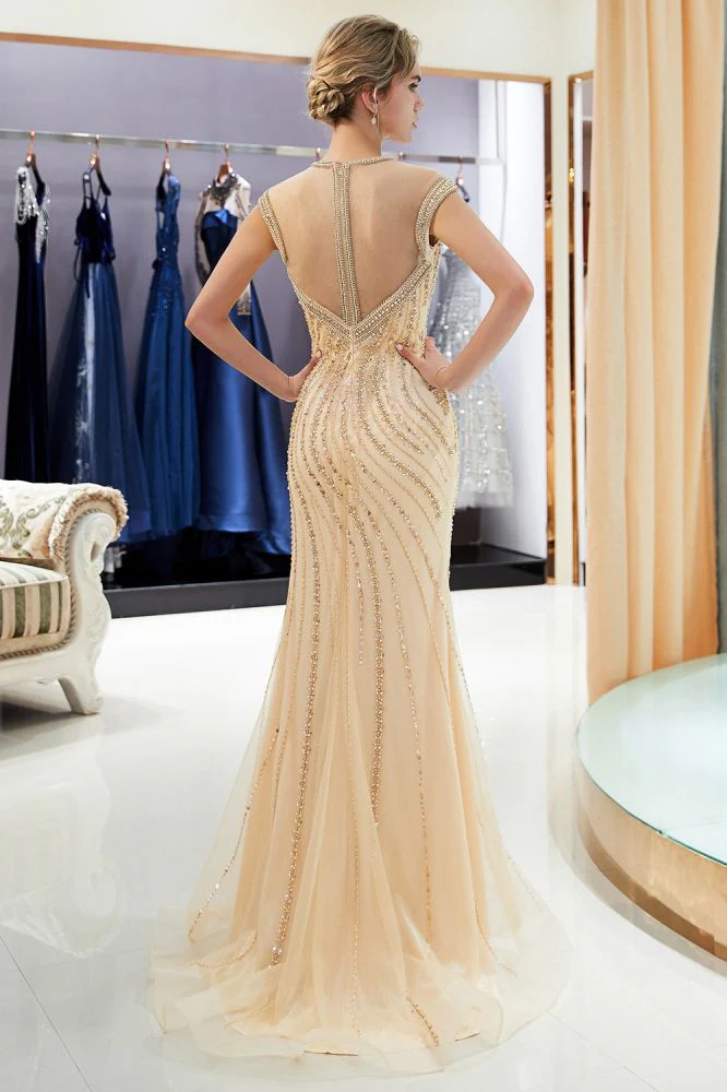 MARTHA Mermaid Floor Length Sleeveless Golden Beading Evening Gowns - Image 2