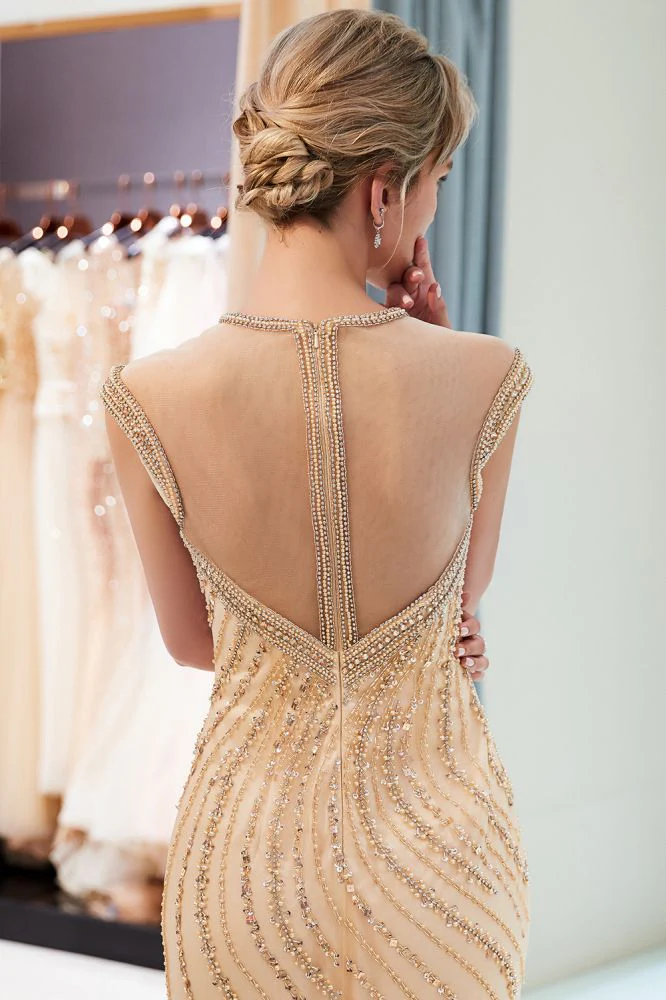 MARTHA Mermaid Floor Length Sleeveless Golden Beading Evening Gowns - Image 6