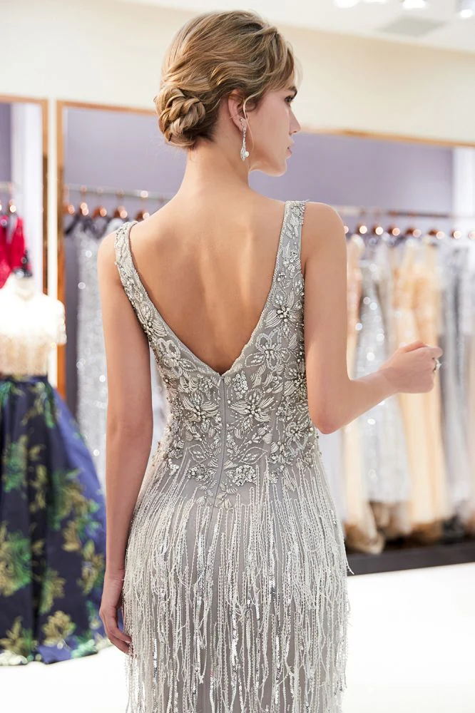 MARY Mermaid Deep V-neck Sleeveless Tassel Beading Party Dresses - Image 7