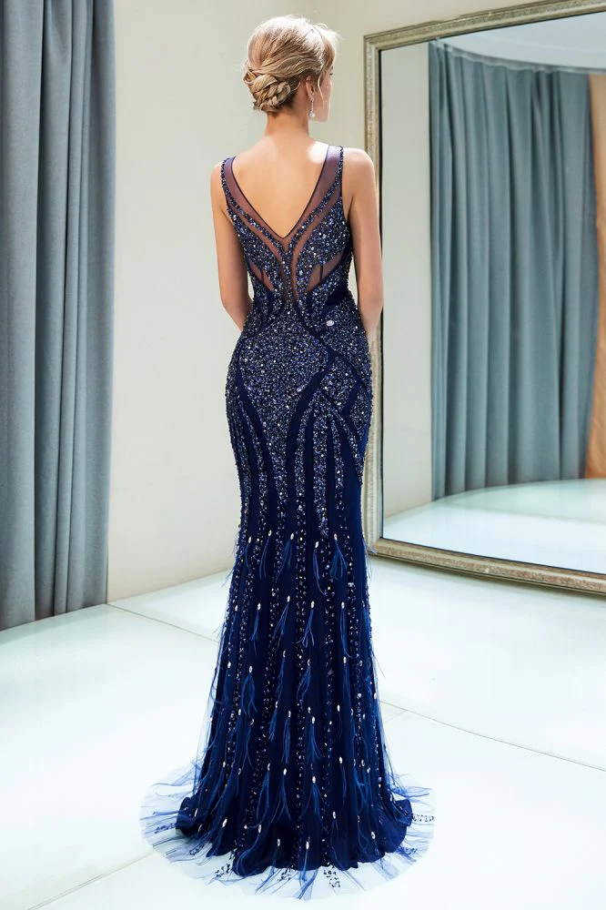 MATHILDA Mermaid Sleeveless V-neck Sequins Pattern Long Evening Gowns - Image 2